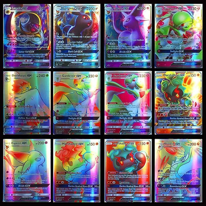Cartes Pokemon à Collectionner GX, Ensemble de 100 pièces Cartes Pokemon Cartes Pokemon GX Cartes Mega Flash pour Enfants