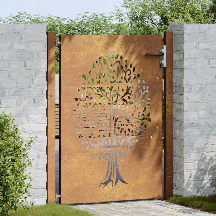 vidaXL Portail de Jardin, Portillon de Patio, Barrière de Sécurité, Porte d'Extérieure Terrasse, 105x130 cm Acier Corten 153216