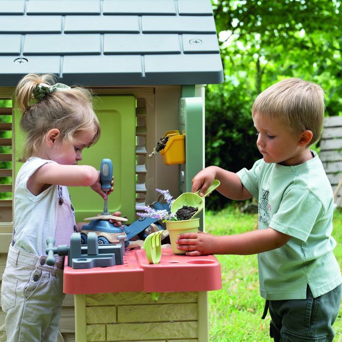 Smoby Life - Maison Nature + Atelier - Fabriquée en France - Matière Recyclée - 39 accessoires - Dès 2 ans