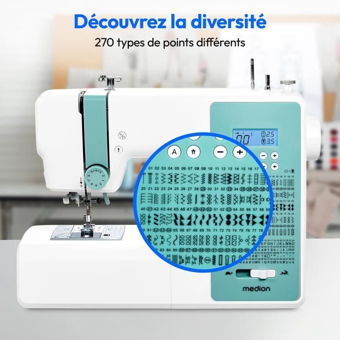 Machine à Coudre Numérique - MEDION - SD 36 - 38W - 270 Points - 700 tr/min - LED - Turquoise