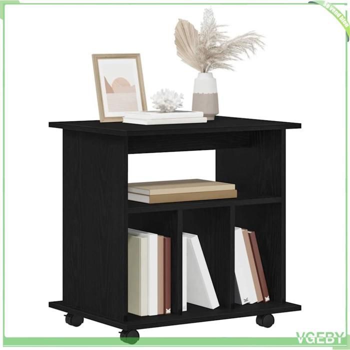 Cabinet roulant - Chêne noir - 60 x 45 x 55 cm - Bois d'ingénierie - 4 étagères