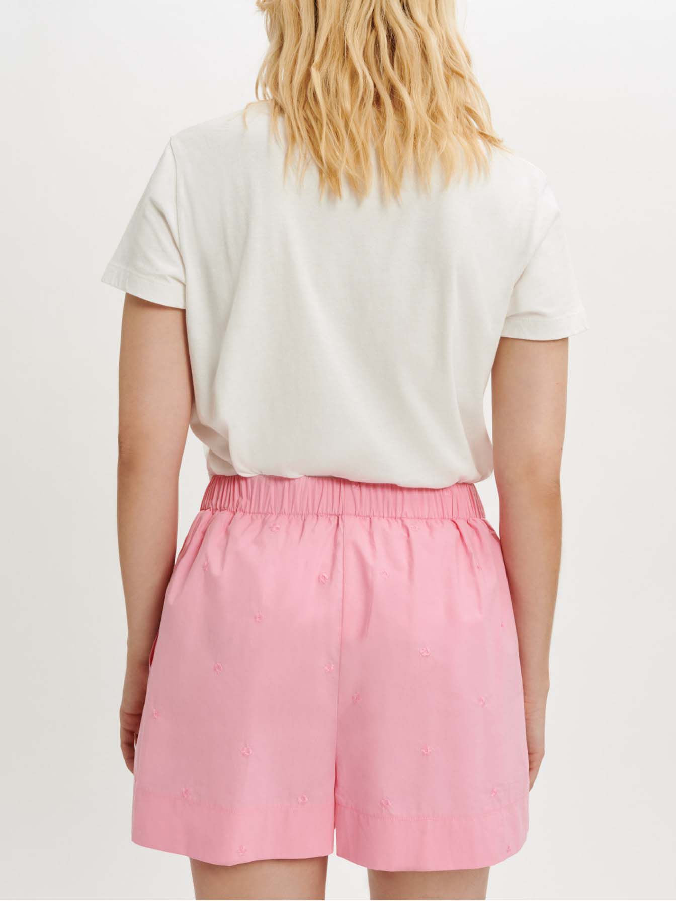 Geborduurde poplin shorts - Roze