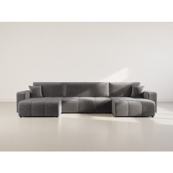 Nicole - Sofá cama panorámico en forma de U de 7 plazas con espacio de almacenamiento en tela - Gris