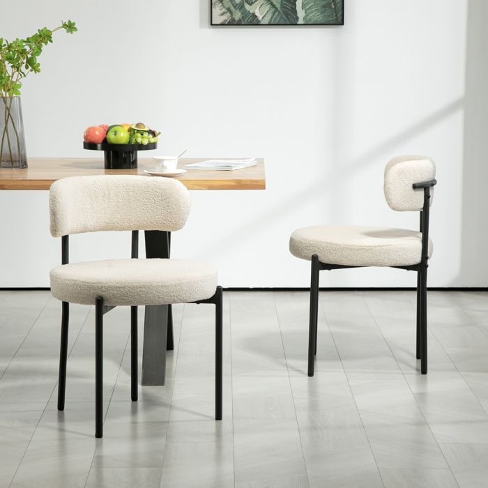 Juego de 2 sillas de comedor - HOMCOM - respaldo de tela, patas de acero - 51 x 51 x 76 cm - beige y negro