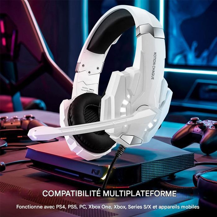 Fone de ouvido para jogos PS5 com microfone com cancelamento de ruído e luz LED - Áudio estéreo com graves potentes - para PS5, PS4, Xbox, Nintendo e PC