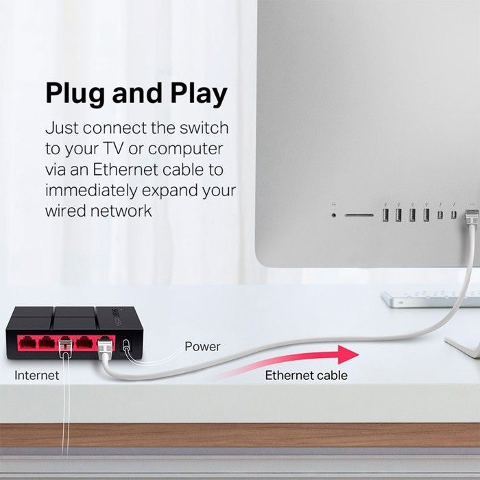 5 Port Gigabit Ethernet Switch - Mercusys - MS105G - Auto-Negotiation - Auto-MDI/MDIX - Plug and Play