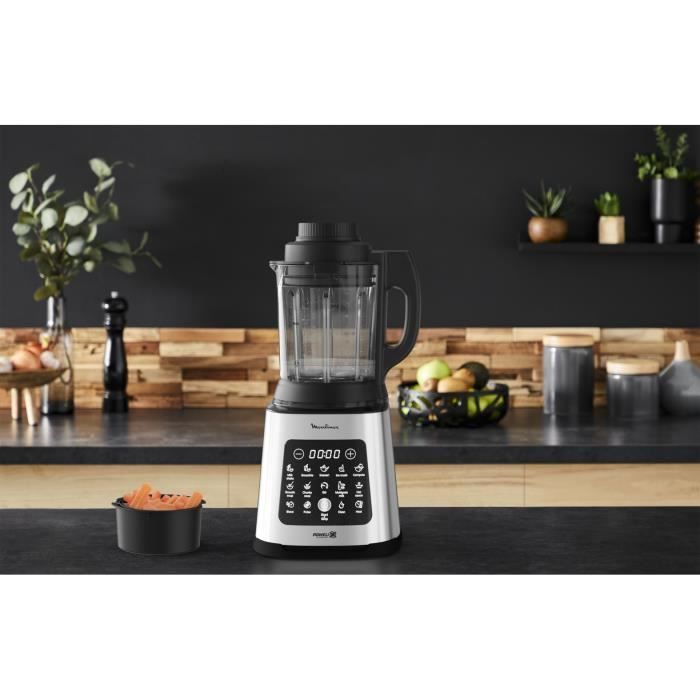 MOULINEX LM83SD10 Perfectmix Cook Blender chauffant, Puissance 1400 W, 10 programmes automatiques, Lames amovibles, Panier vapeur
