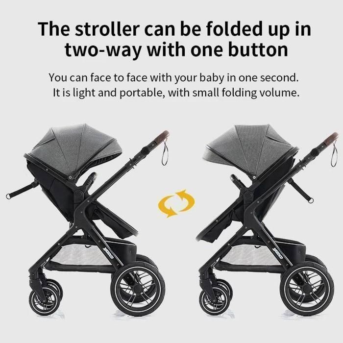 BAZARLAND30.Poussette 3 en 1 Bébé Combinée Siège-Auto Nacelle Trio Réversible Réglable Haute Qualité Roues increvables Canne.noir