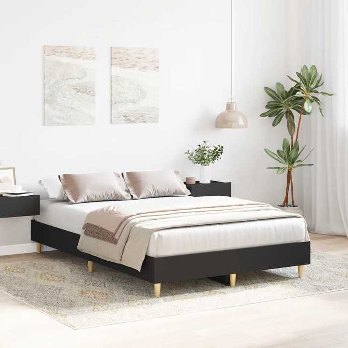 Estructura de cama de madera de ingeniería - vidaXL - 120x190 cm - Negra - Base de listones - Patas robustas - 193x123x25 cm