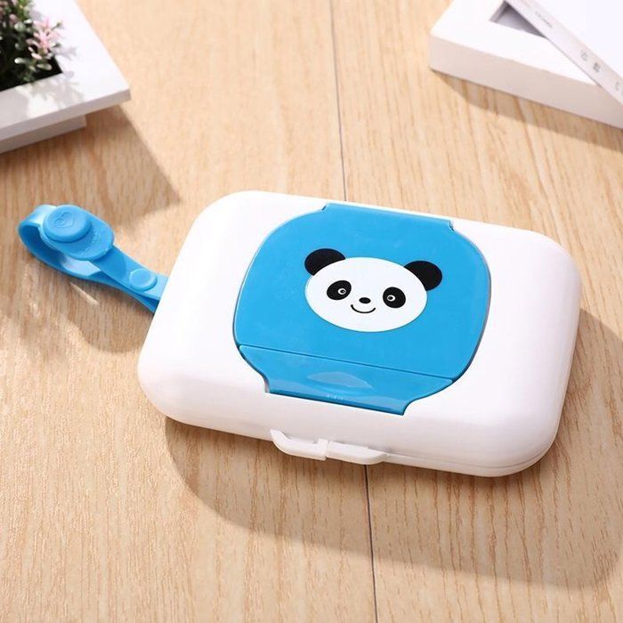 Porta-lenços umedecidos portátil - Suporte para lenços umedecidos - Design de panda - Azul