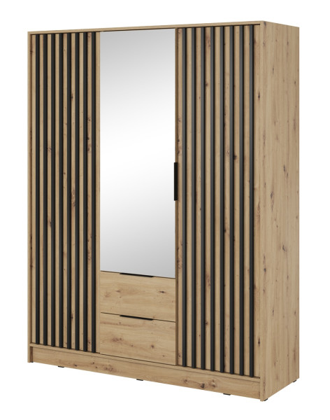 Szafa KELLY z lamelami i lustrem 155 cm - dąb artisan