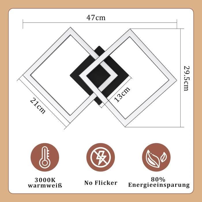 Lámpara de techo LED moderna Homefire - Aluminio y metal - Negra - 29,5 x 6 x 47 cm - Diseño cuadrado blanco cálido