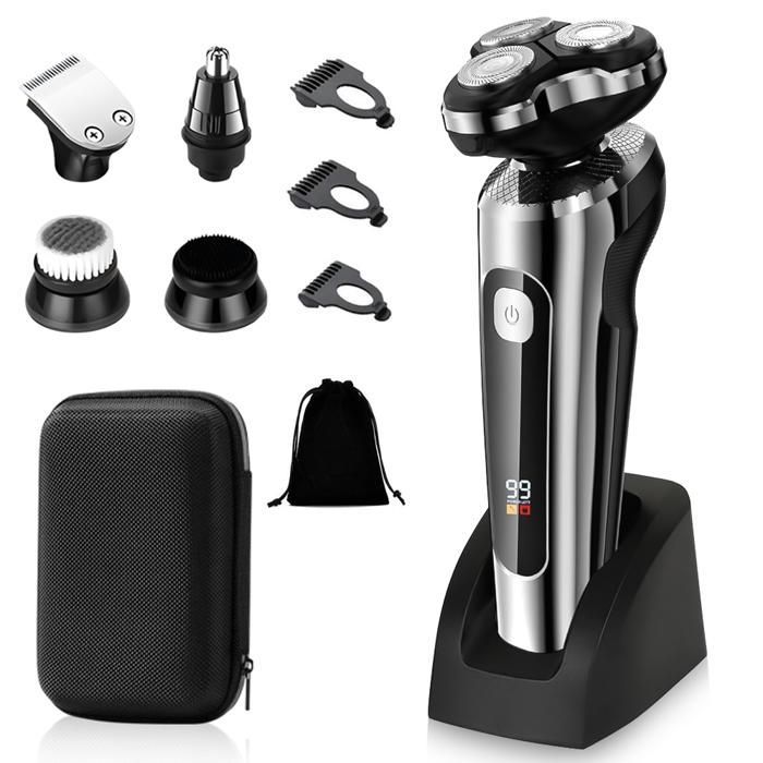 Rasoir Électrique Homme 5 en 1, Rasoirs à Tête Chauve Sans Fil, Tondeuse Barbe et Cheveux homme Étanche IPX5, Écran LCD