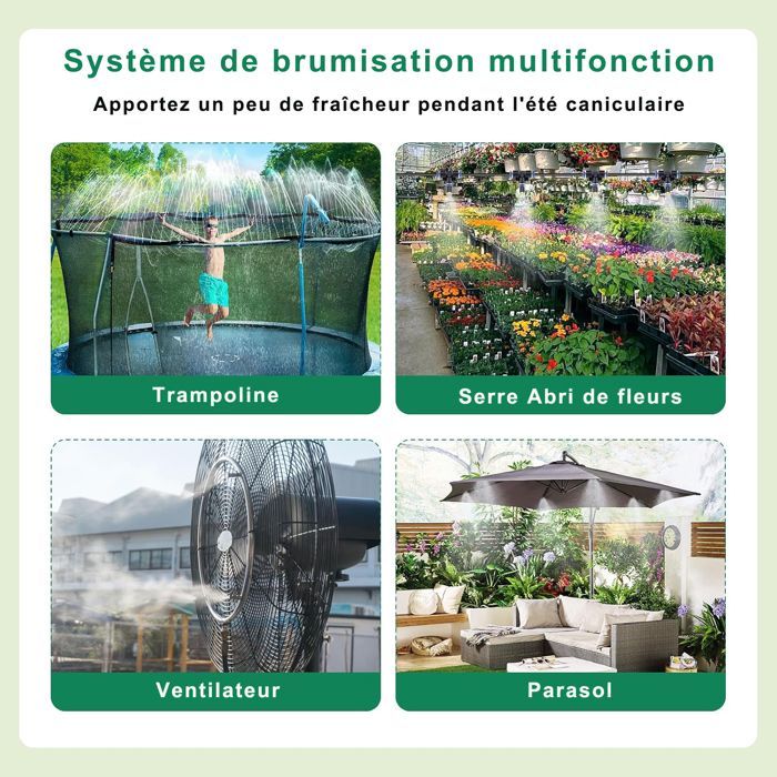 Sistema de nebulización para exteriores - Sistema de nebulización para patios - Sistema de nebulización de 20 m, con boquillas de nebulización y conector en T - para sombrillas de jardín
