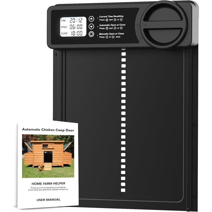 Puerta automática para gallinero ODIPIE con temporizador de mañana/noche, sistema antipinzamiento, aleación de aluminio. Accesorios para robot de limpieza.