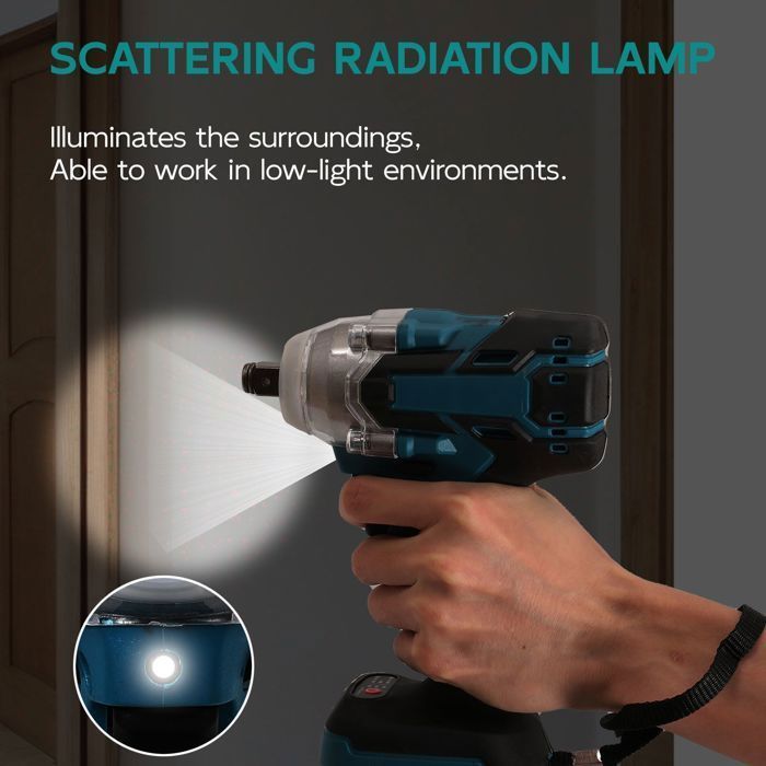 Llave de impacto inalámbrica sin escobillas, 520 Nm, 4200 rpm, adecuada para los sectores de bricolaje y construcción.