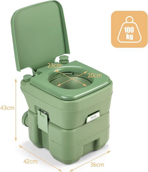 GYMAX 20L Camping Toilet, Removable Tank, Lightweight and Portable Toilet, Carrying Handle with Ergonomic Design (Green)