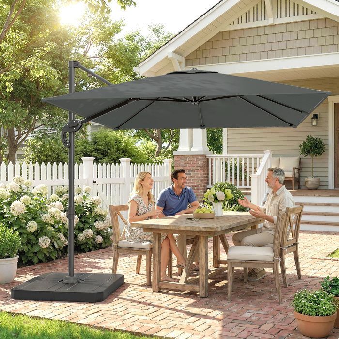 Parasol déporté - parasol de jardin extérieur - Outsunny - pied et dalles lestage - mât aluminium et rotatif 360° par pédale - gris