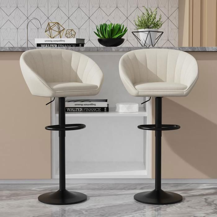 MIPAN  - Tabouret de Bar -  Lot de 2 Chaise Bar  Haute en Tissu  - Avec Repose-Pieds Tabourets Hauts - Pour Bar/Cuisine  (Beige)