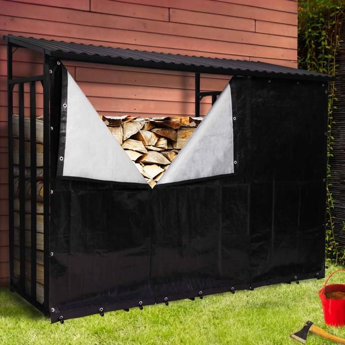 IDMARKET Abri de stockage en acier galvanisé pour bûches L. 274 cm avec housse de protection