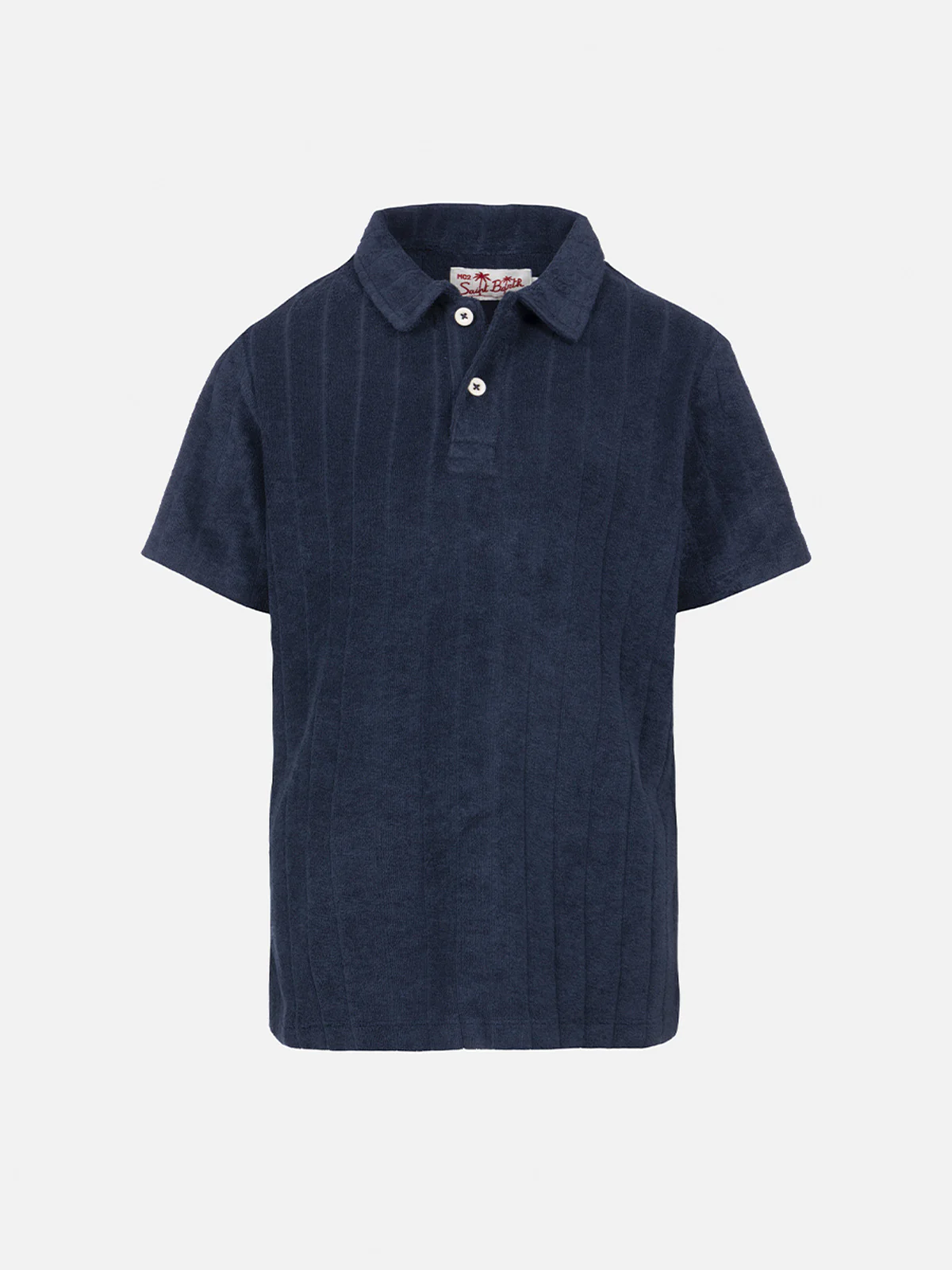 Jeremy Jr. marineblauwe badstof poloshirt voor jongens met streepjesprint