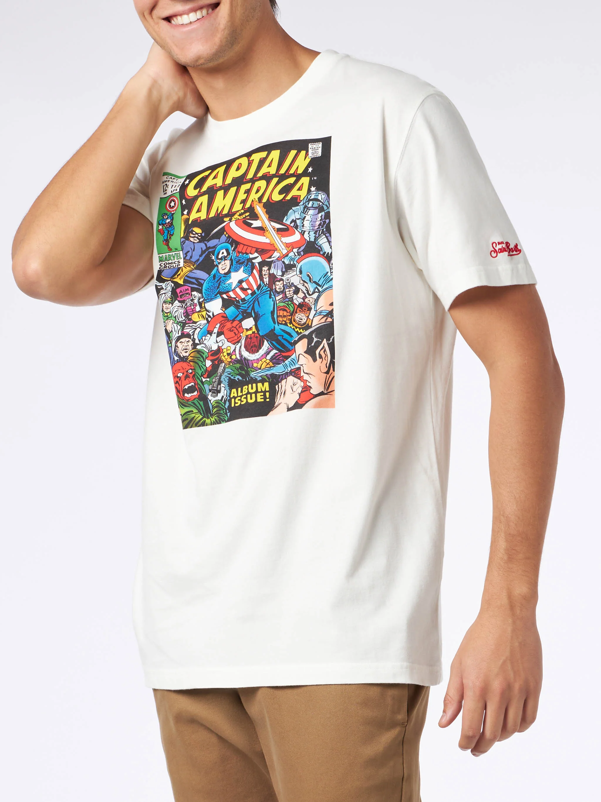 T-shirt da uomo in cotone pesante con stampa Capitan America | EDIZION