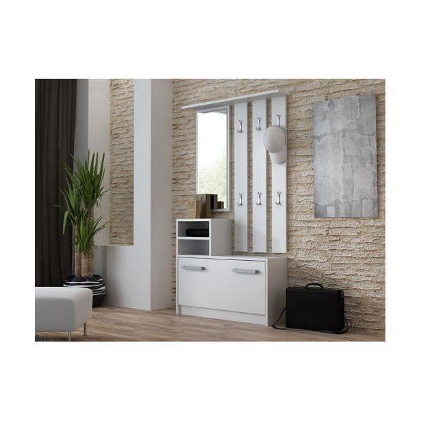 VITTORIA - Mueble de entrada contemporáneo con 6 ganchos/espejo/2 nichos/zapatero 180x85x24 - Pasillo - Perchero