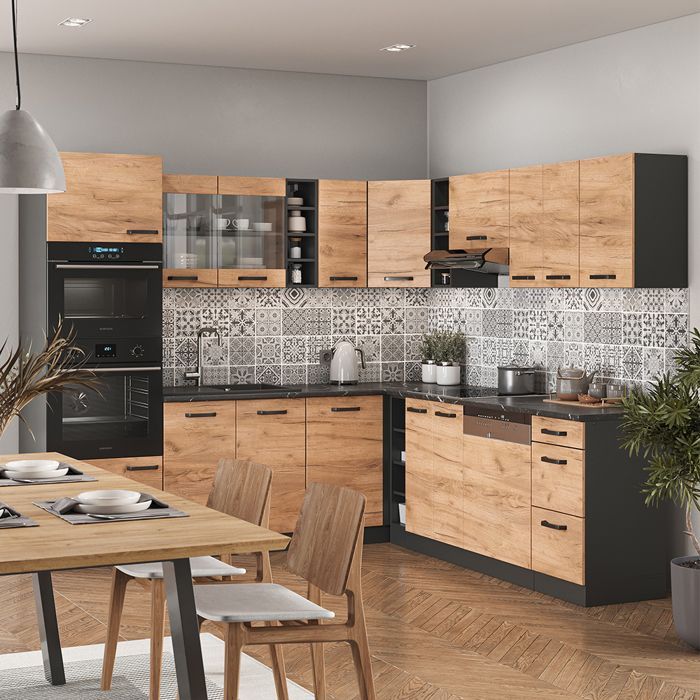 Vicco R-Line hoekkeuken 247x46cm zonder PT Golden Oak Antraciet 37697