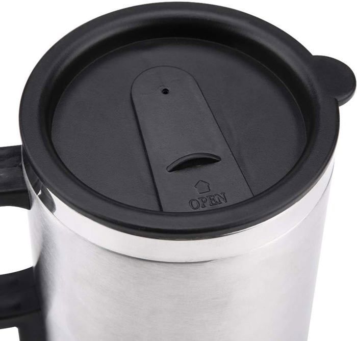 Taza calefactora para coche - Hervidor de coche, 450 ml, acero inoxidable.