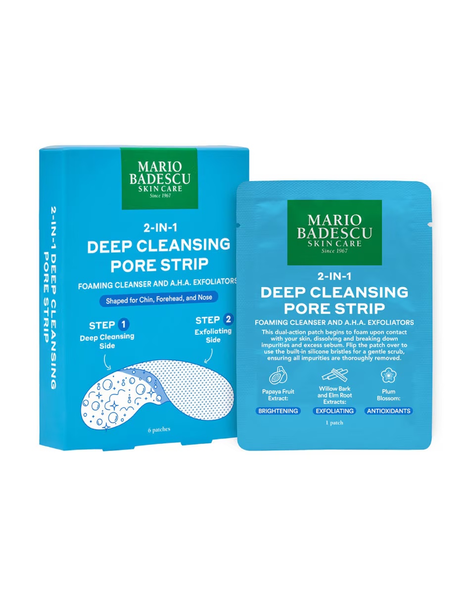 MARIO BADESCU 2-v-1 čistilna pena za globinsko čiščenje por s trakovi za akne in pilingi z AHA kislinami