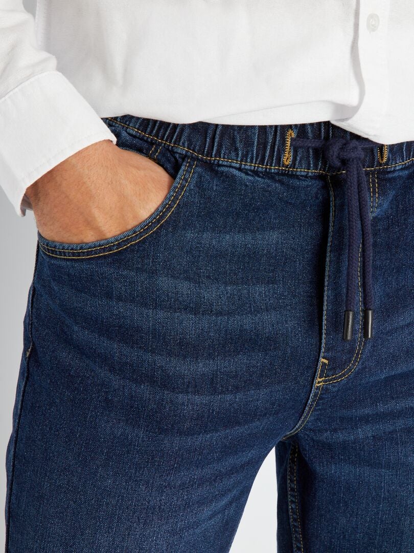 Calça jeans jogger com cintura elástica - AZUL