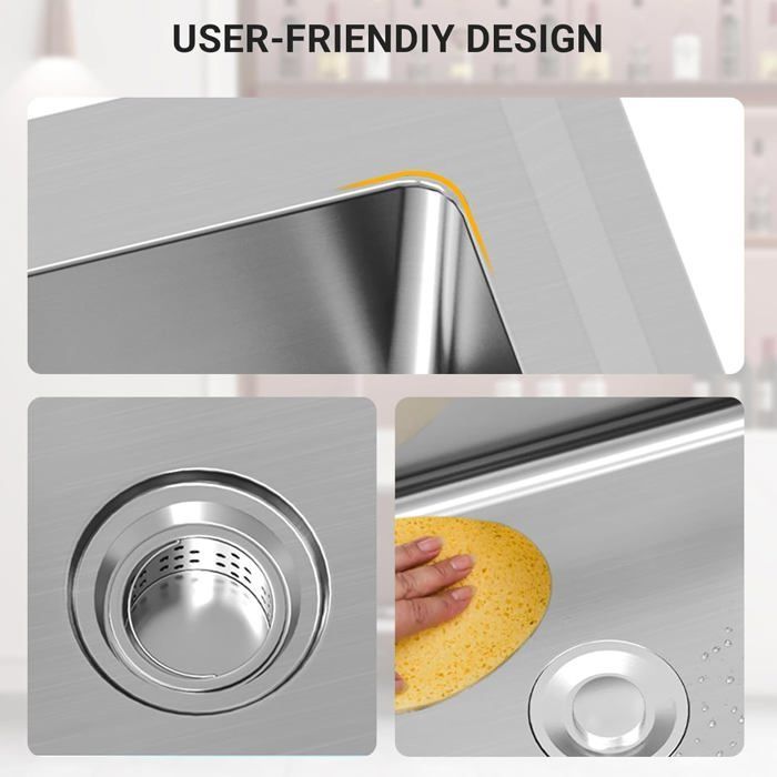 Fregadero de cocina de un solo seno con encimera de acero inoxidable con patas, fregadero con grifo de agua fría/caliente y escurridor para cocina de 72 x 51 x 87 cm.