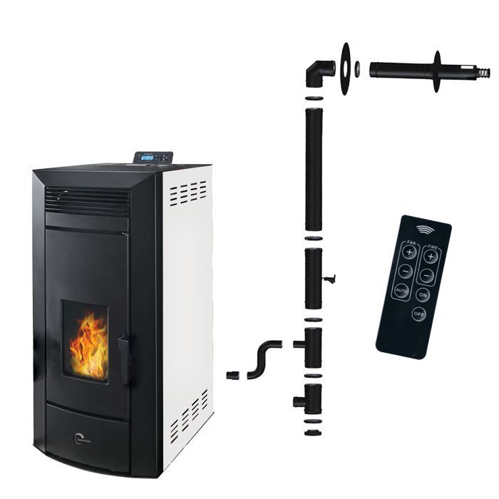 Estufa de pellets hidráulica sellada Kleona de 22,7 kW, blanca, Sannover + kit de instalación
