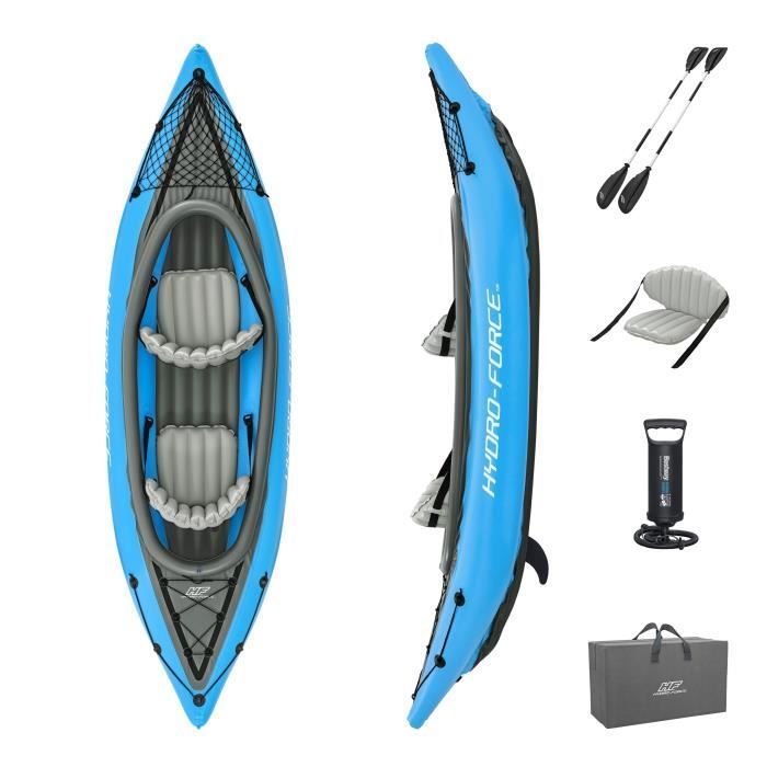 Kayak hinchable - BESTWAY - Cove Champion X2 Hydro-Force - 331x88cm - 2 plazas - 180kg máx. - 2 remos, 2 aletas extraíbles +