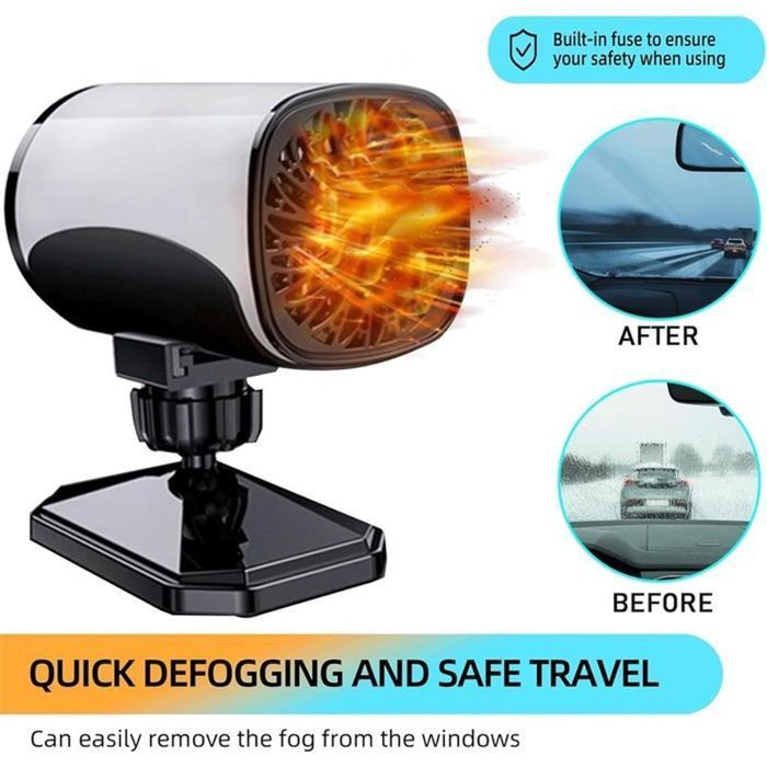 Chauffe Voiture Portable 12V 150W 2 en 1 Ventilateur De Refroidissement avec Base à 360 pour Voitures camions SUV Taxis