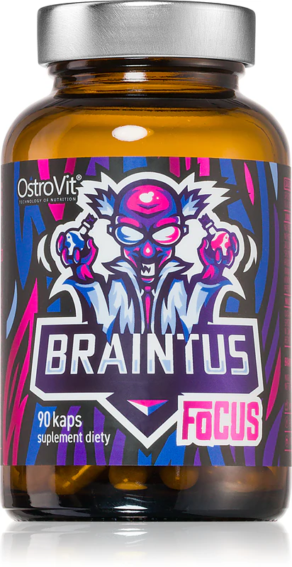 Cápsulas do suplemento alimentar OstroVit Braintus Focus para manter a vitalidade e o desempenho cognitivo.