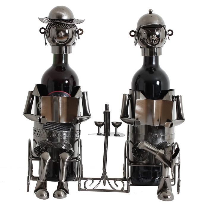 Suporte decorativo para garrafa de vinho BRUBAKER - Escultura em metal - Ideia de presente - Casal em um banco - 6056