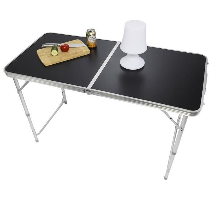 Mesa plegable - Camping - Aluminio 120x60cm - Negra - Multifuncional - Ligera