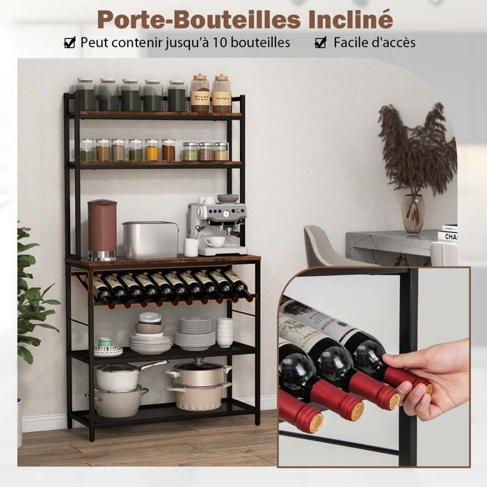 GIANTEX 6-laags opbergrek in industriële stijl, wijnflessenrek, metalen frame, 90x35x165cm, voor woonkamer, keuken