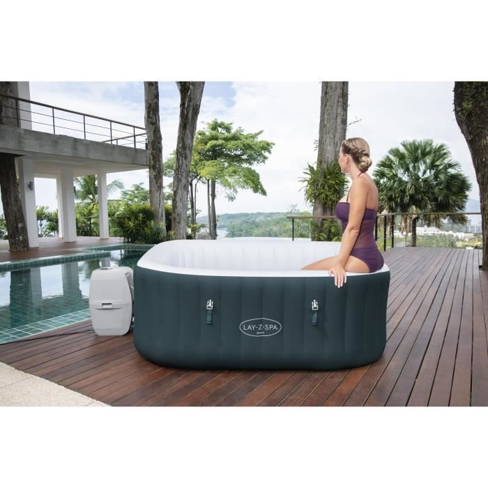 BESTWAY Aufblasbarer Whirlpool – Lay-Z-Spa Ibiza – 140 Luftdüsen – 180 x 180 x 66 cm – Kapazität für 4 bis 6 Personen – Quadratisches Design + Aquascan-Vakuum