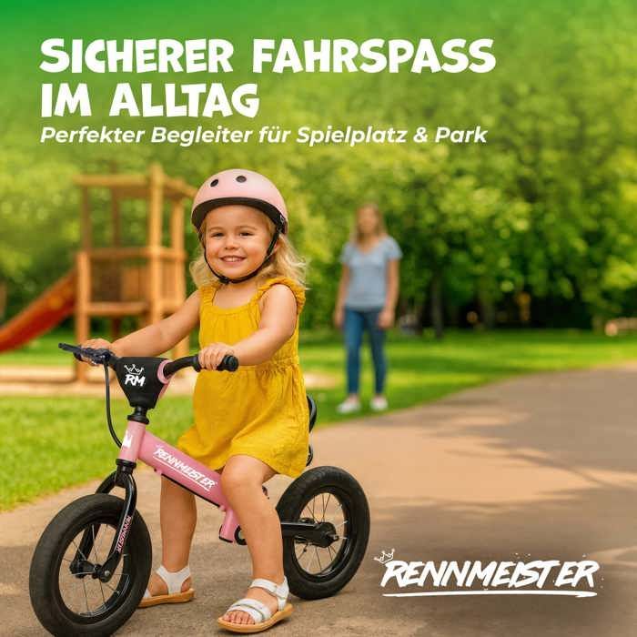 Rennmeister Pink Children's Balance Bike, No Pedals, Suspension, Max 50kg, Drum Brakes, Shock-Absorbing Padding, Cycling Saddle