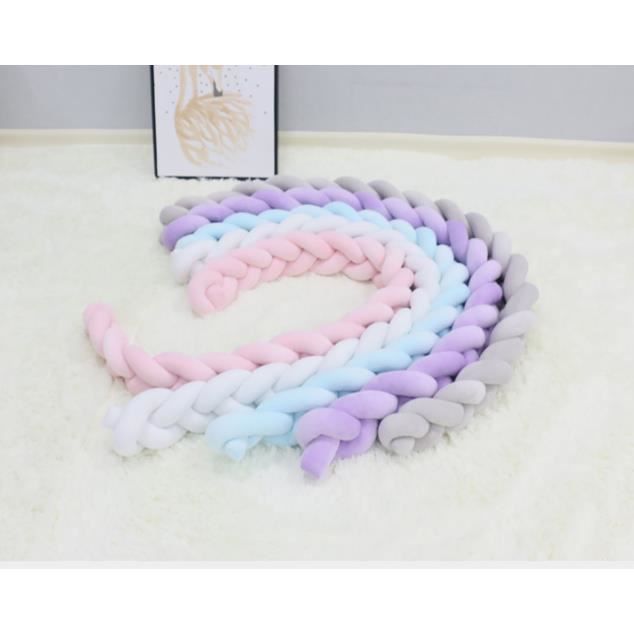 3M Tour de Lit Bébé Coussin Serpent Coussin Tressé Pare-chocs Velours Tour de Canapé Souple Rose