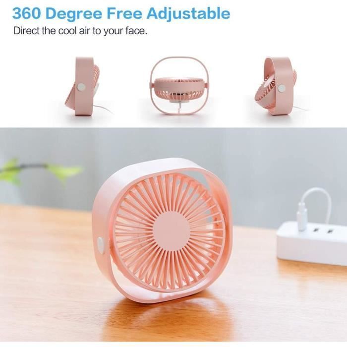 Draagbare ventilator - BEMUCY - Mini USB-ventilator - 3 snelheden - Stil - Roze