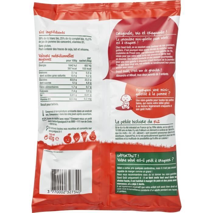 Good Goût Biscuits Mini-Galette de Riz à la Pomme +10m Bio 40g