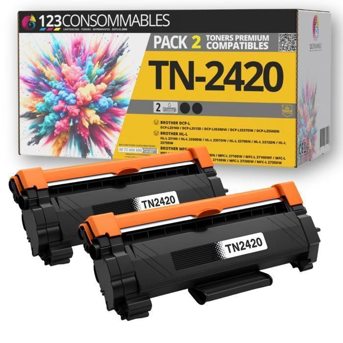123CONSUMABLES - TN2420 - Paquete de 2 tóneres compatibles para Brother DCP-L2530DW MFC-L2710DW HL-L2350DW DCP-L2510D HL-L2375DW MFC-L2730DW