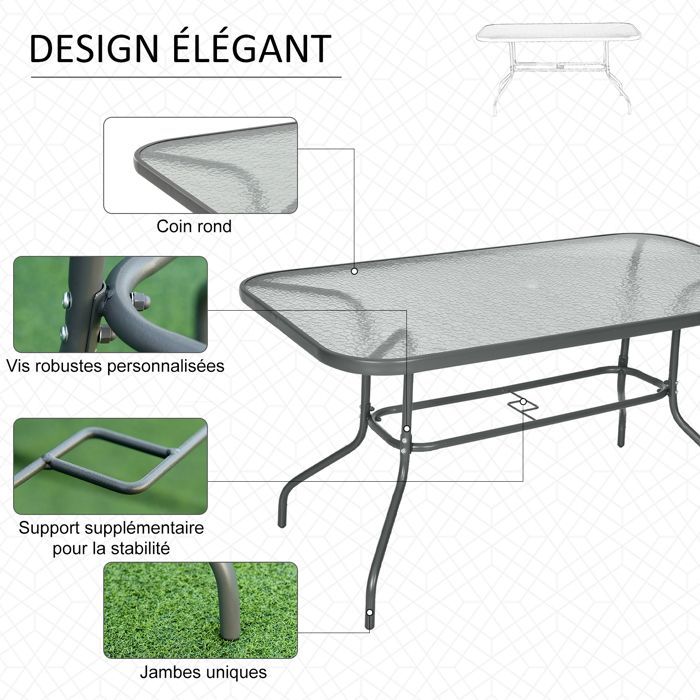 Tavolo da giardino in metallo Outsunny, 140x80x70 cm, grigio