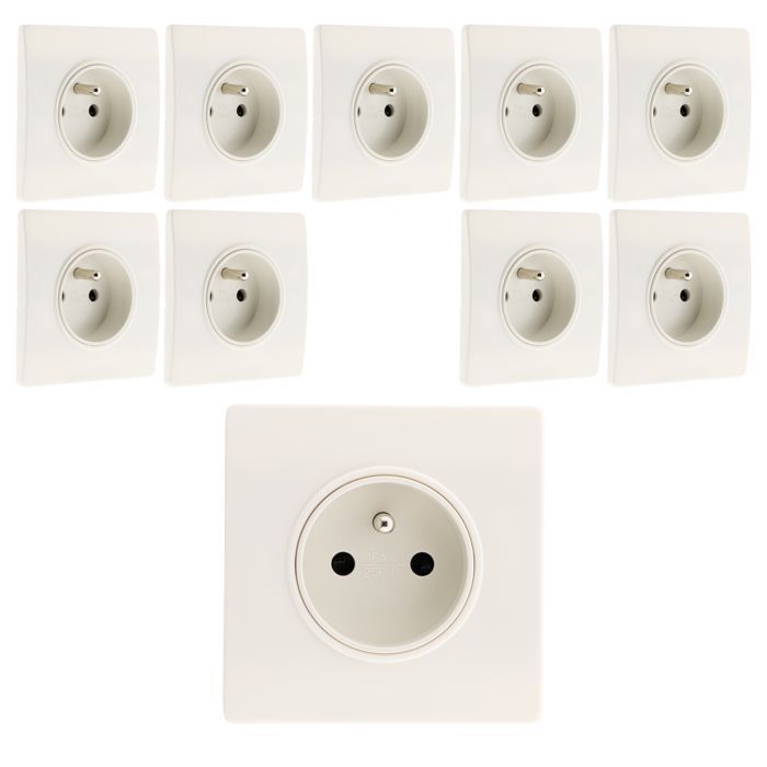 Paquete de 10 enchufes empotrables Diwone 2P+E de 16 A - Zenitech