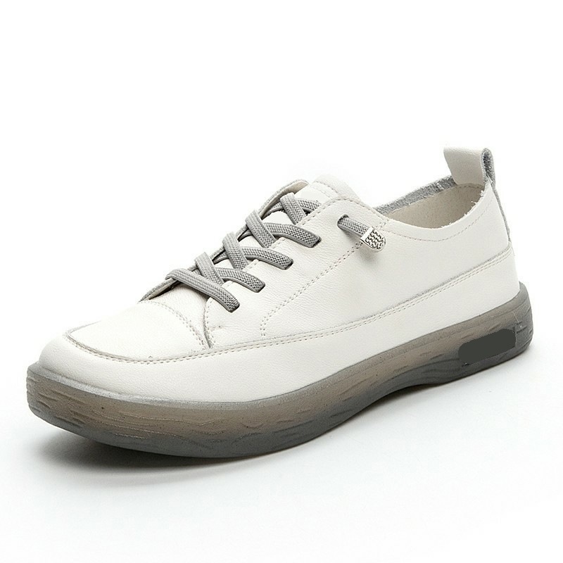 Mocasines de mujer de piel auténtica, talla grande, nuevos para primavera, con cordones, blancos, a la moda, casuales, con suela suave, zapatos planos para mujer.