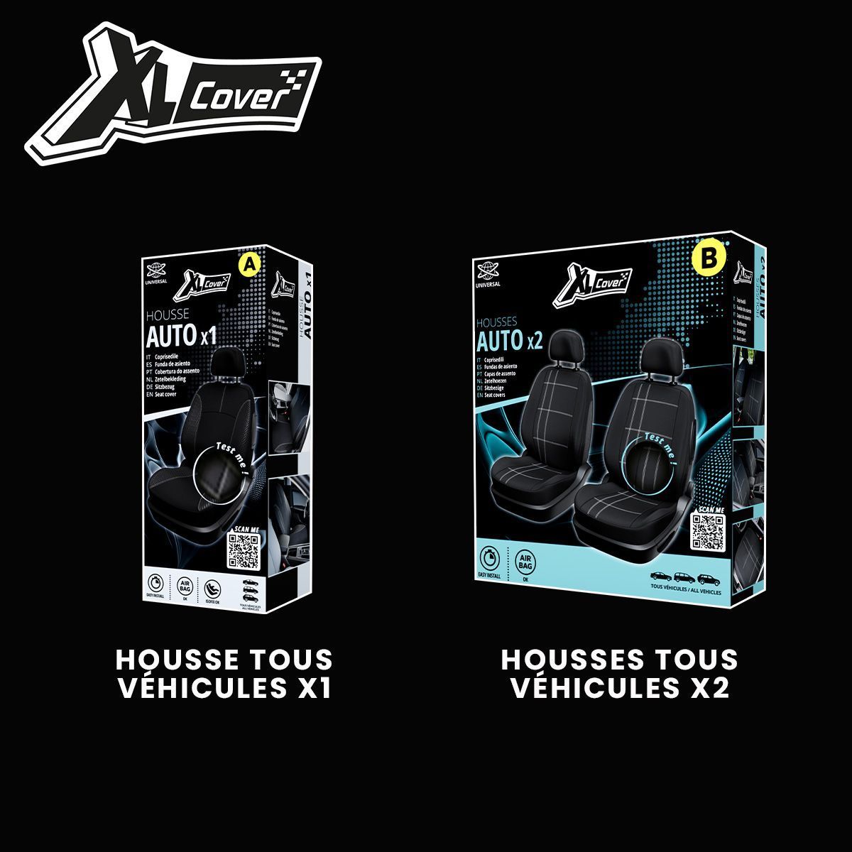 Housse de siège auto - XLCOVER - Compatible Airbags - Noir - Universelle - 3 pièces