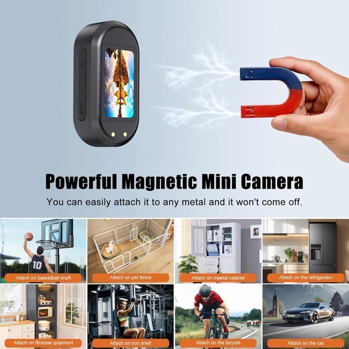 Mini sports camera, 1080p HD video recording, equipped with a 360° rotating clamp, 150-minute battery life